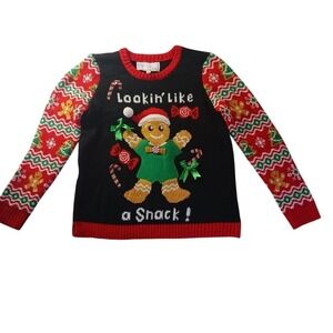 Derek Heart Christmas Sweater Womens L Lookin Like a Snack Gingerbread Holiday